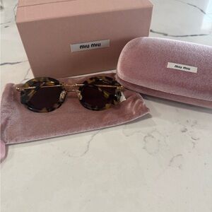 Miu Miu Tortoise Shell Sunglasses with Pink Velvet Case